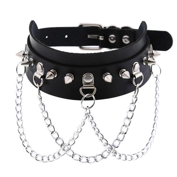 

chokers punk choker collar spikes leather necklace chain bondage cosplay goth jewelry women gothic male chocker neck accessories, Golden;silver