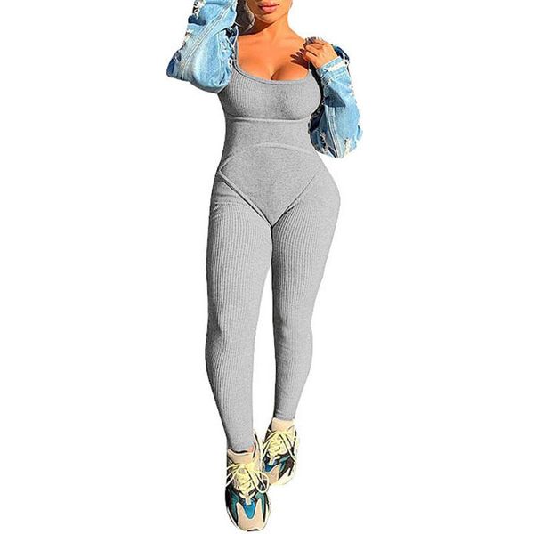 

women's jumpsuits & rompers hirigin 2021 fashion women sleeveless solid color jumpsuit backless for sports fitness, Black;white