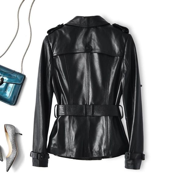 

women's jackets arlenesain black sheepskin defined waist short jacket, Black;brown