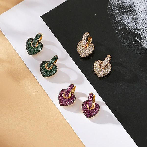 

hoop & huggie eyika fashion red blue green gemstone zircon heart earrings for women multicolor drop earring charm wedding ear jewelry, Golden;silver