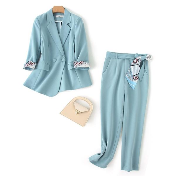 

runway women's blazer suit 2 pieces set autumn elegant fashion double-breasted ol bussines office lady pants suits two piece, White