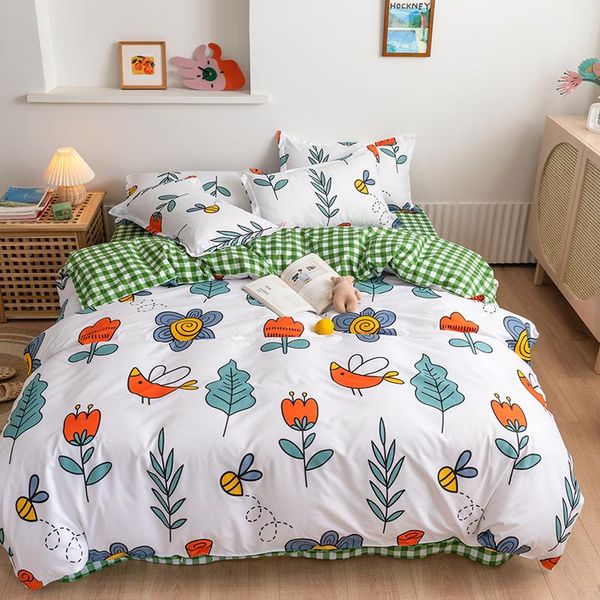

bedding sets cartoon birds and flowers four-piece single dormitory bed sheet quilt cover small fresh three-piece set kawaii