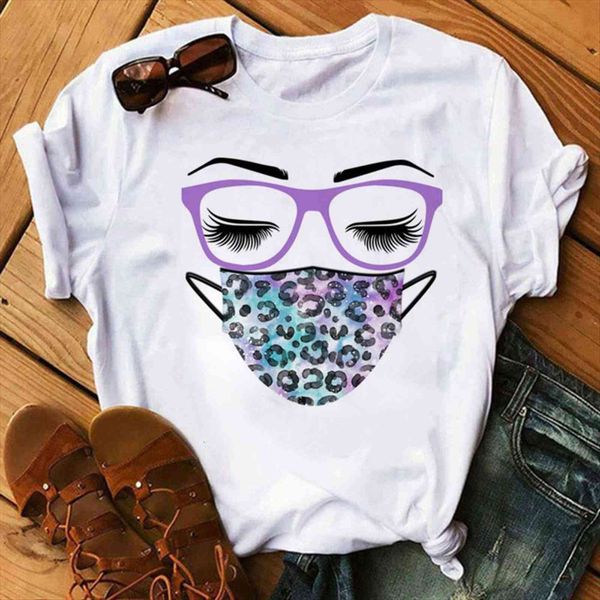 

fashion leopard face mask womens t shirt print tee short sleeve harajuku 90s girls, White