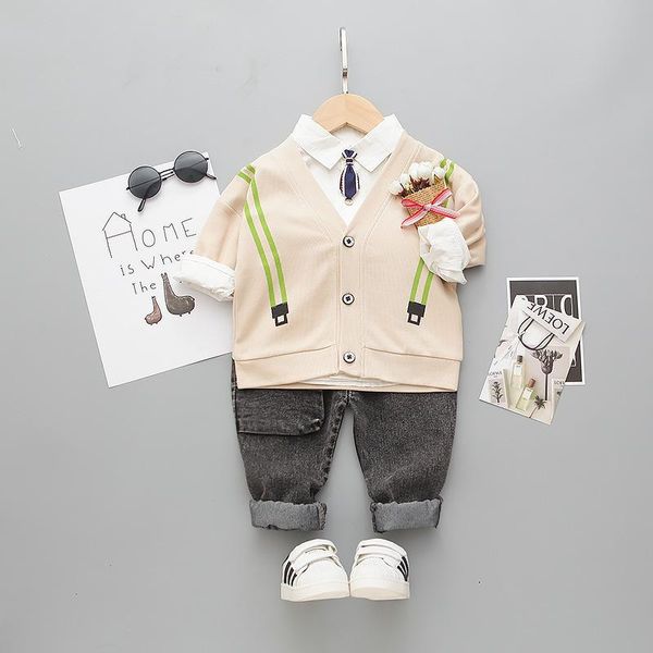 

clothing sets dro toddler boy autumn clothes set for kids 3pieces shirts+coat+jeans baby boys outfit children tracksuit, White