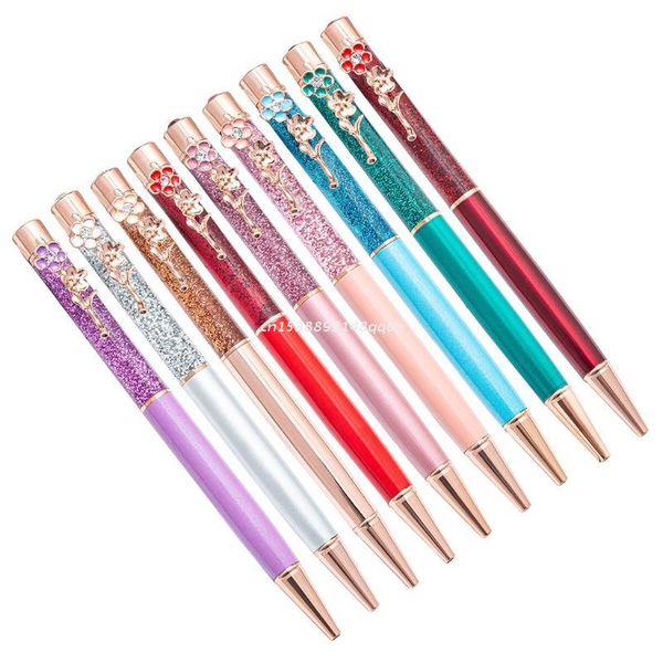 

ballpoint pens liquid quicksand pen with flower decoration 1.0mm metal oil stationery office school supplies for writing dropship, Blue;orange