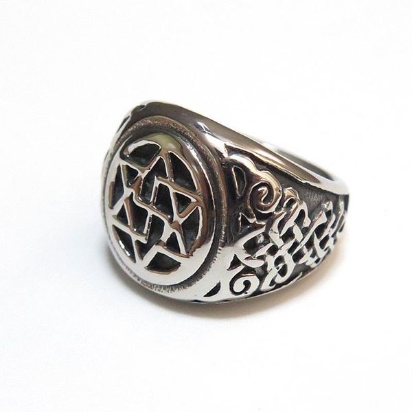 

rings retro hip-hop personality titanium steel six-pointed star men's domineering six-star punk hipster ring gifts, Golden;silver