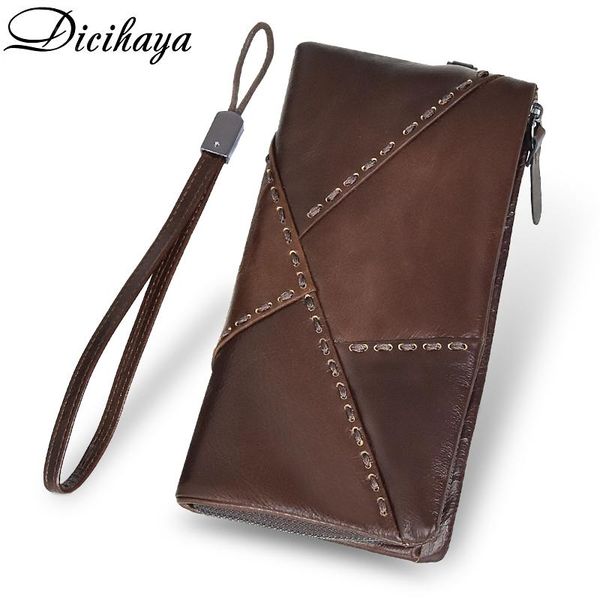 

wallets dicihaya engraving name 100% genuine leather wallet men long vintage cowhide purse wristlet phone bag, Red;black