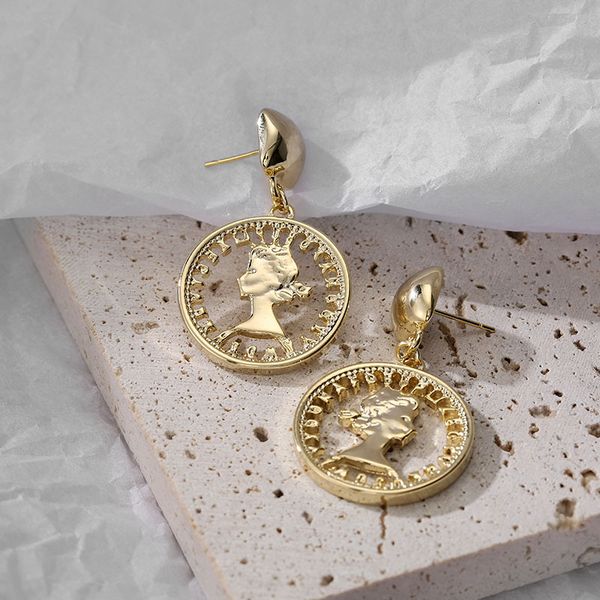 

french court earrings s925 silver needle head coin earrings, Golden