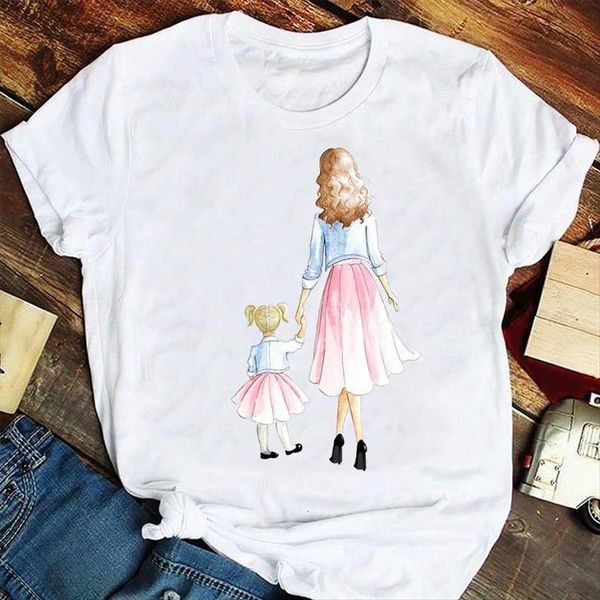 

fashion daughter short sleeve sweet womens mother mom mama cartoon tshirts clothes graphic t lady print female tee, White