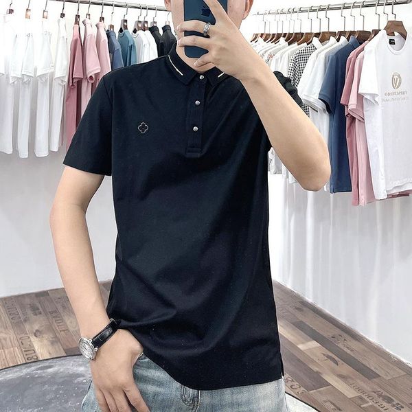 

men's polos products in summer 2021 thin korean half sleeve cotton t slit shirt short t-shirt clothing, White;black