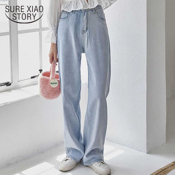 Mulher jeans alta cintura veste larga perna denim roupa luz azul streetwear vintage moda harajuku calças retas 10957 210528