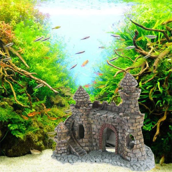 

decorations artificial world of tanks stone-island resin castle aquarium landscape ornament for the fish tank statue