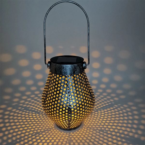 

solar led hanging light retro hollow lantern outdoor garden yard decoration lamp - copper