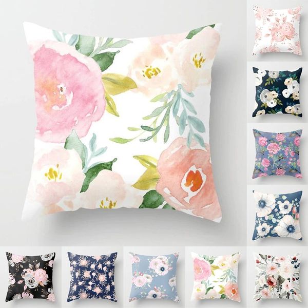 

45x45cm square flower printing pillow case polyester covers for home decorative throw pillowcase cover