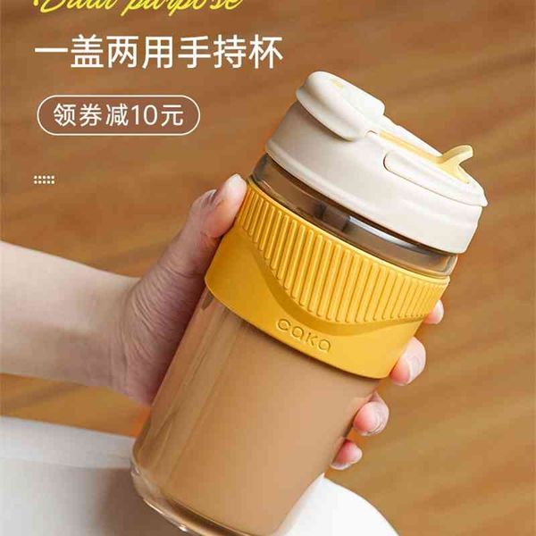 

caka card glass woman will carry straw milk tea net red lovely double drink coffee cup taobao