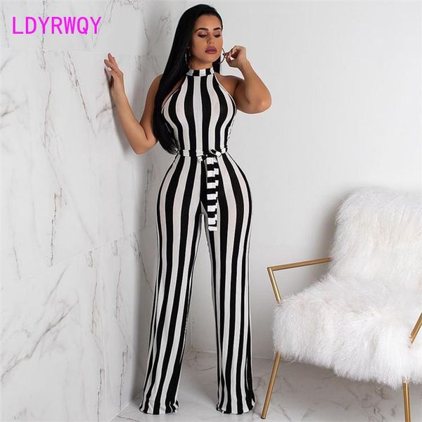 

women's jumpsuits & rompers 2021 autumn and winter sleeveless striped knitted wrap chest zipper high waist jumpsuit regular casual, Black;white