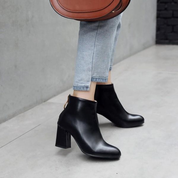 

boots oversized fashion 0 sets of thick heel zipper stitching middle, Black