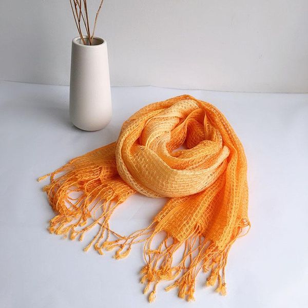 

scarves japan and south korea linen hollow scarf spring summer breathable orange gradient shawl silk female, Blue;gray