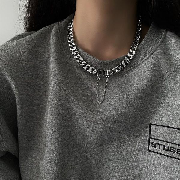 

chains cuban chain necklace trendy hip-hop street metal thick clavicle net red fashion personality, Silver