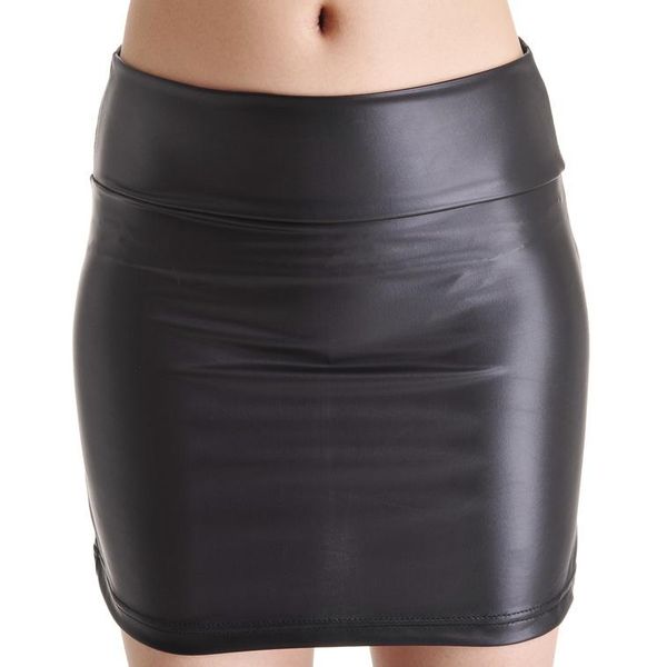 

skirts blockbuster european and american style imitation leather high waistband hip length skirt black lady women