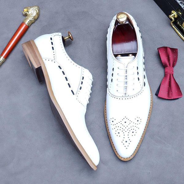 

dress shoes keluote mens wedding oxford white khaki genuine leather brogue men's slip on business formal for men, Black