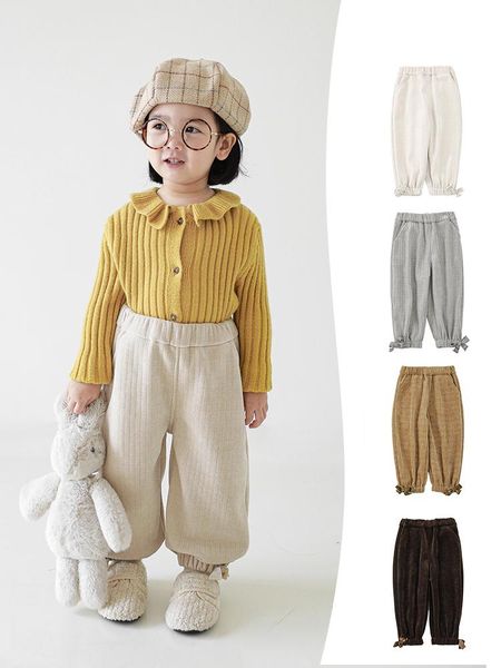 

trousers girls' chenille pants autumn winter retro bow baby reversible fleece, Blue