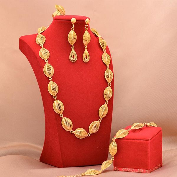 

earrings & necklace dubai 24k fashion gold plated bridal jewelry sets bracelet ring gift wedding jewellery set wholesale for women, Silver
