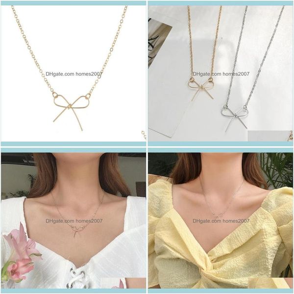 

necklaces & pendants jewelrybowknot necklace womens trendy cold wind simple temperament short style niche elegant clavicle chain chains drop, Silver
