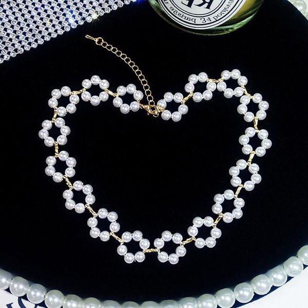 

simple temperament fashion full circle pearl collar chain choker cold wind super fairy necklace chokers, Golden;silver
