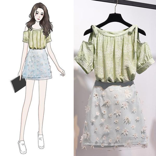 

two piece dress ichoix summer floral 2 buns strapless fashion set shirt and short skirt feminine suit sweet student style kits clothes 6qbi, White