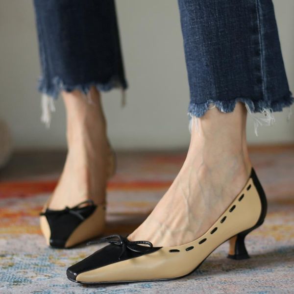 

dress shoes 2021 spring and autumn simple leather mid-heel shallow mouth color matching elegant low-female commuter z1021, Black