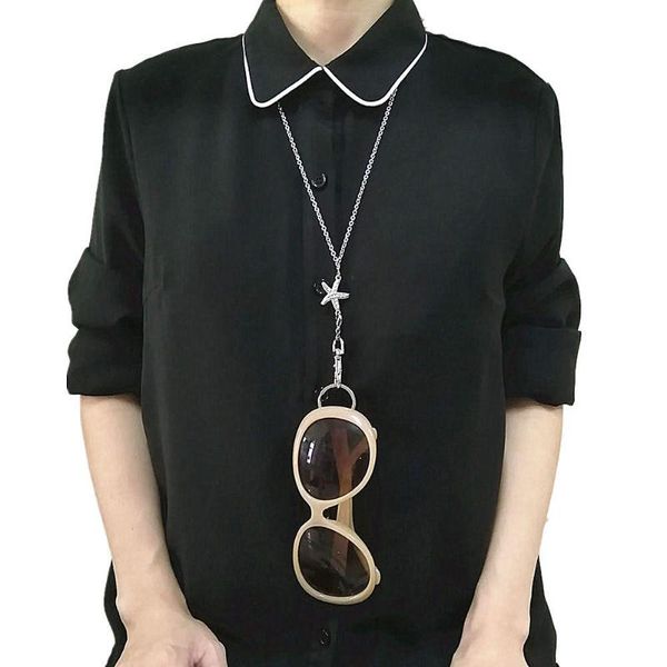 

keychains women rhinestone starfish id badge necklace lanyards stainless steel flash drives sunglass keychain holder office lady gifts, Silver