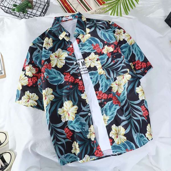 

men's casual shirts shirthawaiian beach short sleeve floral shirt fashion korean personalized printed ul02, White;black