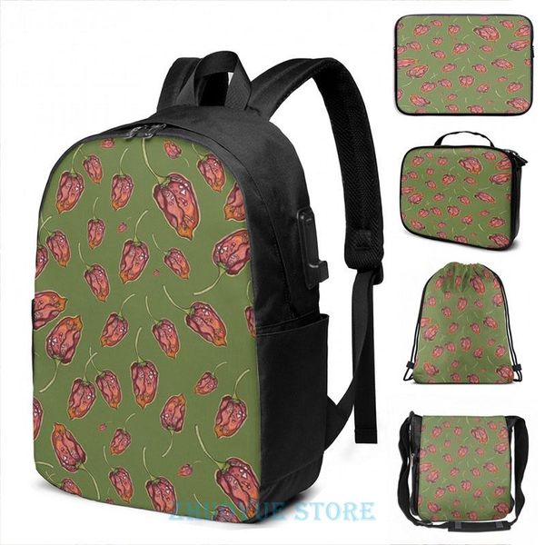 

backpack graphic print trinidad scorpion chilli peppers green usb charge men school bags women cosmetic bag travel laptop