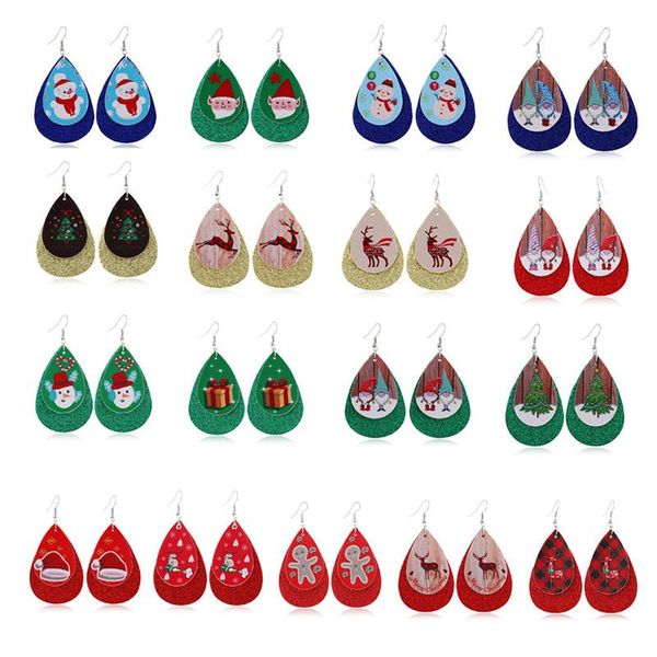 

stud christmas pattern earrings leather hook teardrop dangle women xmas party gifts helh889, Golden;silver
