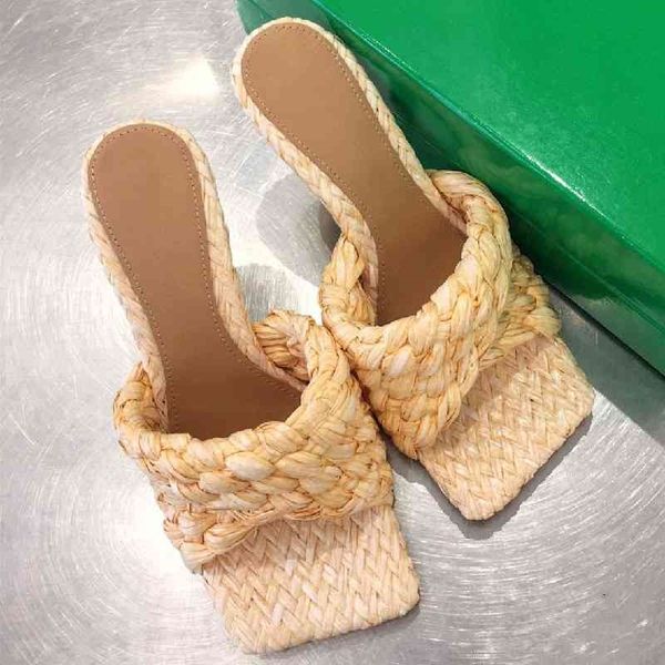 

woven high heels mules slippers women designer slides summer party woman shoes ladies zapatos de mujer 2021 cross slipper new, Black