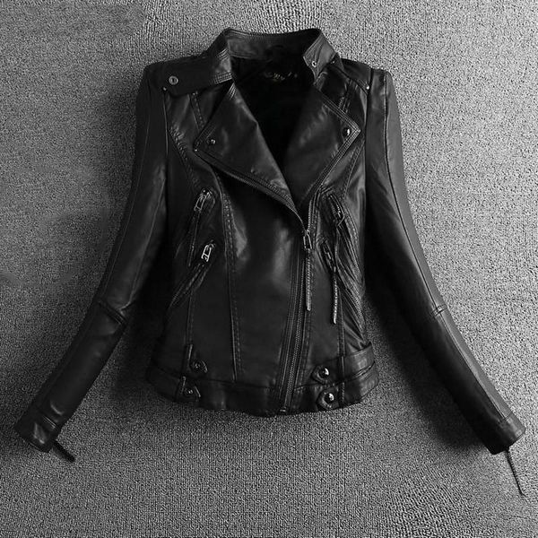 

women's leather & faux 2021 coats black motorcycle clothing short mandarin collar ladies suede women biker jacket s-2xl