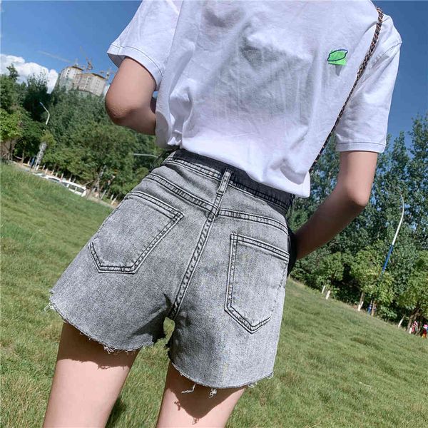 

women's shorts street wear gray high waist wide leg denim crimping jean summer korean style short femme e3a0, White;black