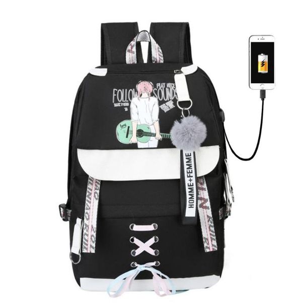 

large school bags teenage girls usb women travel bag student bookbags kids bagpack black printing big capacity college bookbag