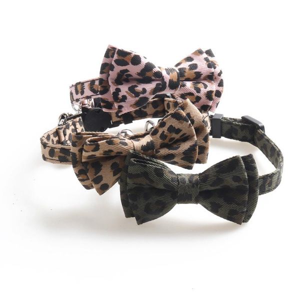 

cat collars & leads leopard print bowknot cats collar lovely chihuahua bow tie with bells small dogs pets puppy kitten necklace bowtie