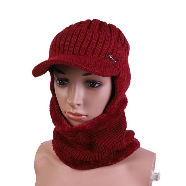 

outdoor hats 2021 winter men women knitted hat mask thick balaclava earflap wool bonnet beanie cap sport climbing scarf, Black;white