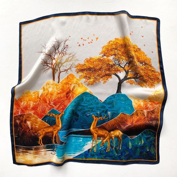 

scarves 2021 fashion women summer 100% pure silk neck scarf for hair headband luxury design print square lady bandana kerchief, Blue;gray