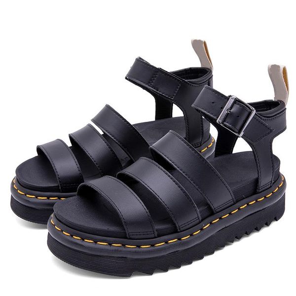 

sandals 2021 summer women shoes flat platform soft leather casual open toe gladiator wedges non-slip fashion, Black