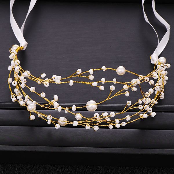 

trendy bride hair accessories gold tiara pearl headband wedding headdress prom female hair accessories bridal tiara handmadedio chan contact, White;golden