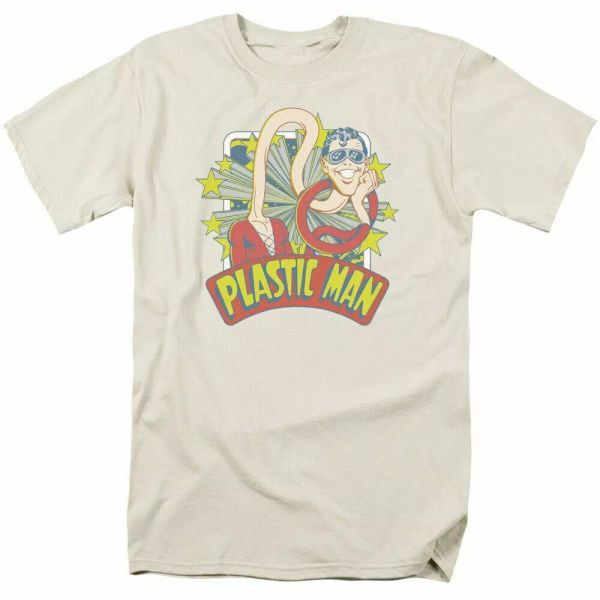 

Plastic Man Stars T Shirt Mens Licensed Batman DC Comics Tee Cream, White;black
