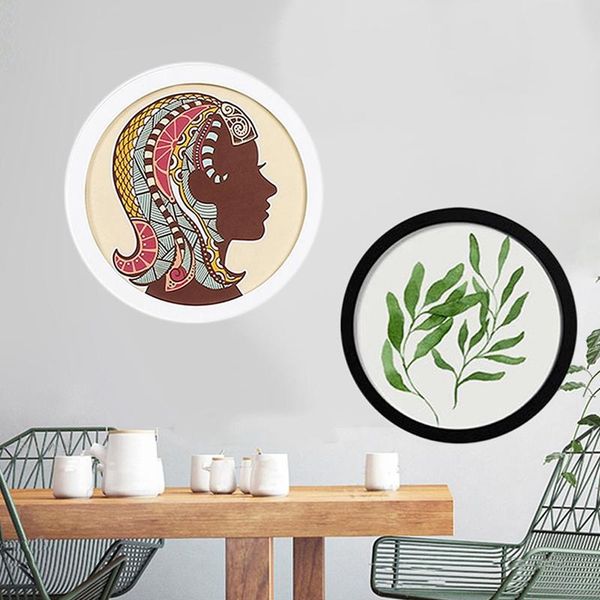 

frames round wooden picture diy wall hanging wood holder home decoration, 7 inch white & 10inch black 2 pcs