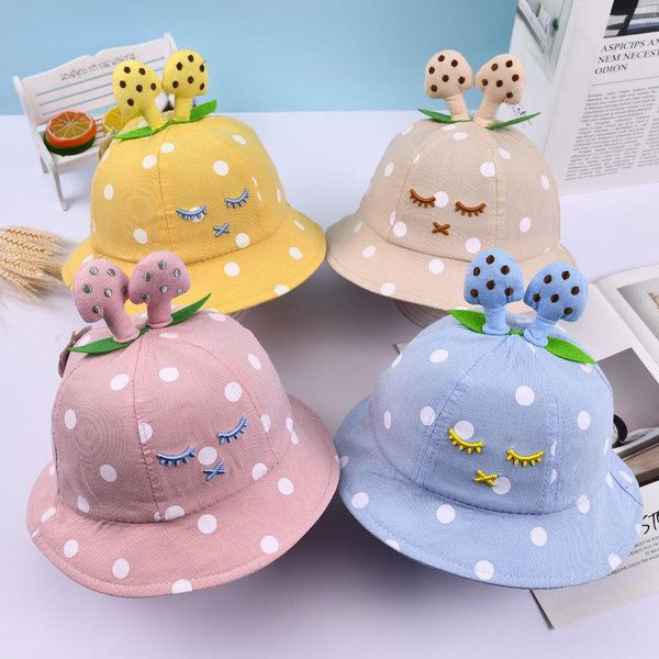 

cartoon baby panama hat cute dot girl boy bucket outdoor beach kids sun breathable children mesh cap caps & hats, Yellow