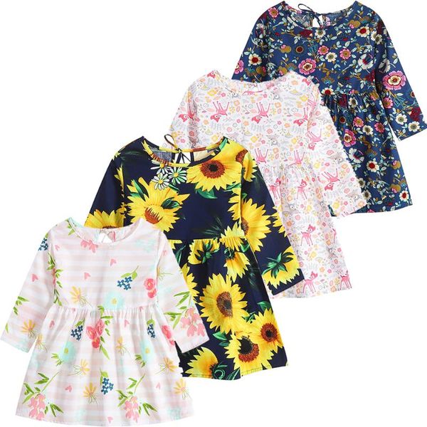 

girl's dresses children's floral princess for baby girls clothing long sleeve cute kids casual cotton 2021 spring autumn clothes 6, Red;yellow
