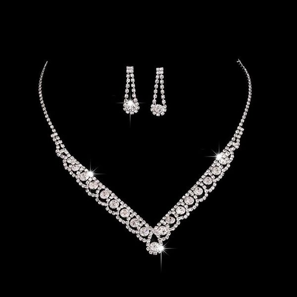 

wedding jewelry sets statement crystal bridal fashion choker necklace earrings african for women, Slivery;golden