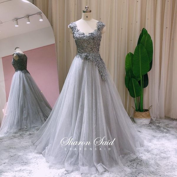 

elegant silver grey long evening dresses for wedding guest women arabic formal party gowns lace appliques crystal prom dress, White;black